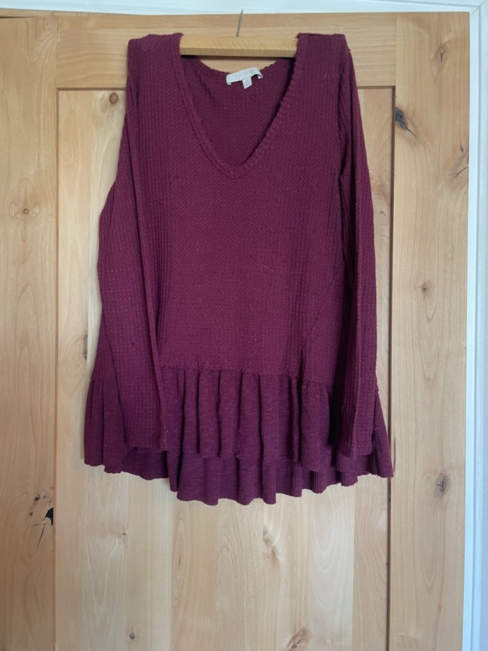 Anthropologie Eri + Ali Burgundy Waffle Knit Peplum Top Size Small Boho